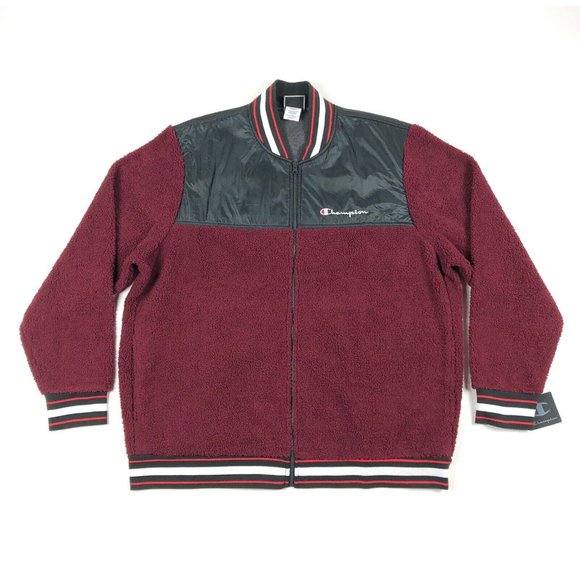 Champion Other - Champion Mens Sherpa Baseball Jacket Mulled Berry